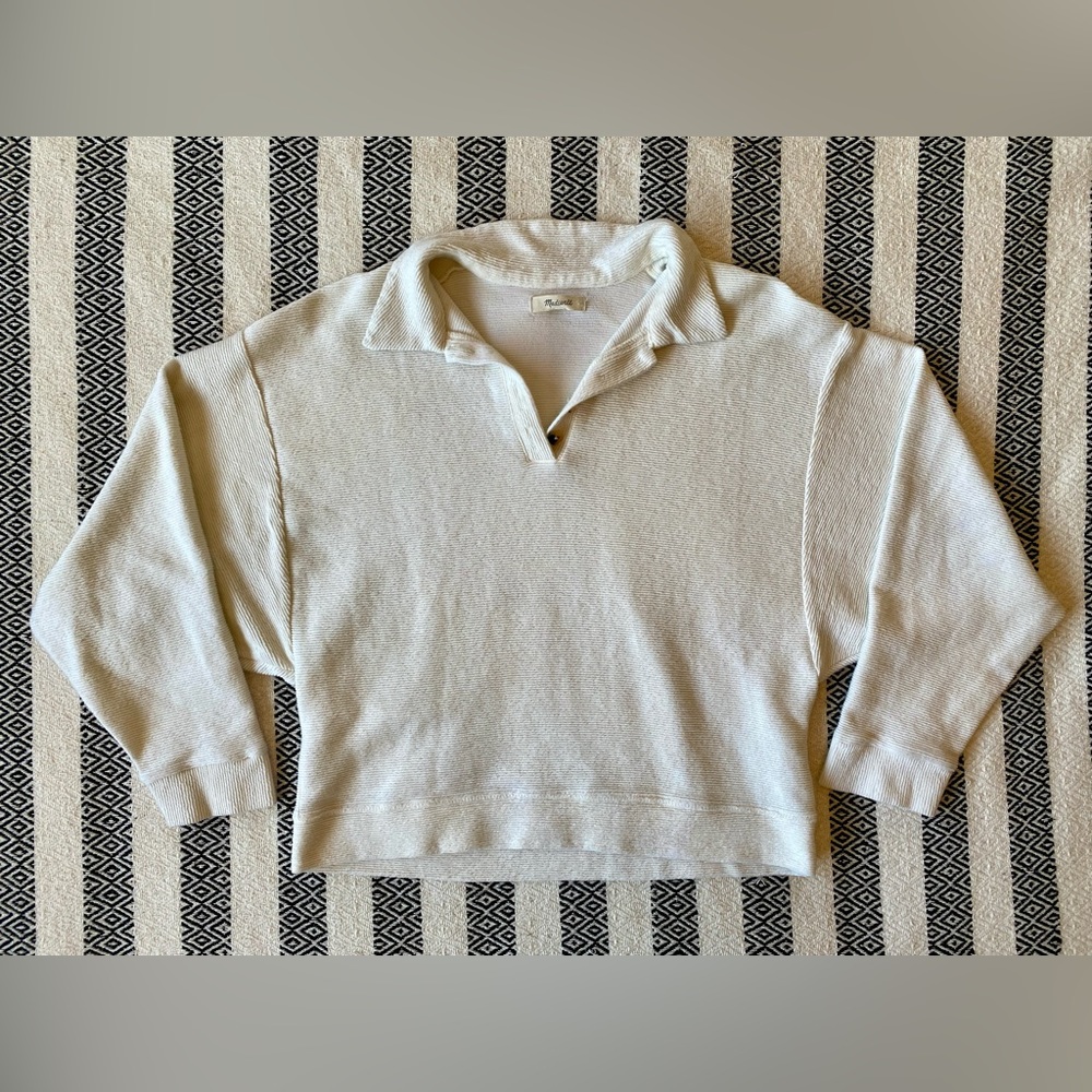 Madewell Ottoman Jacquard Polo Top, Cream - M - Picture 6 of 14